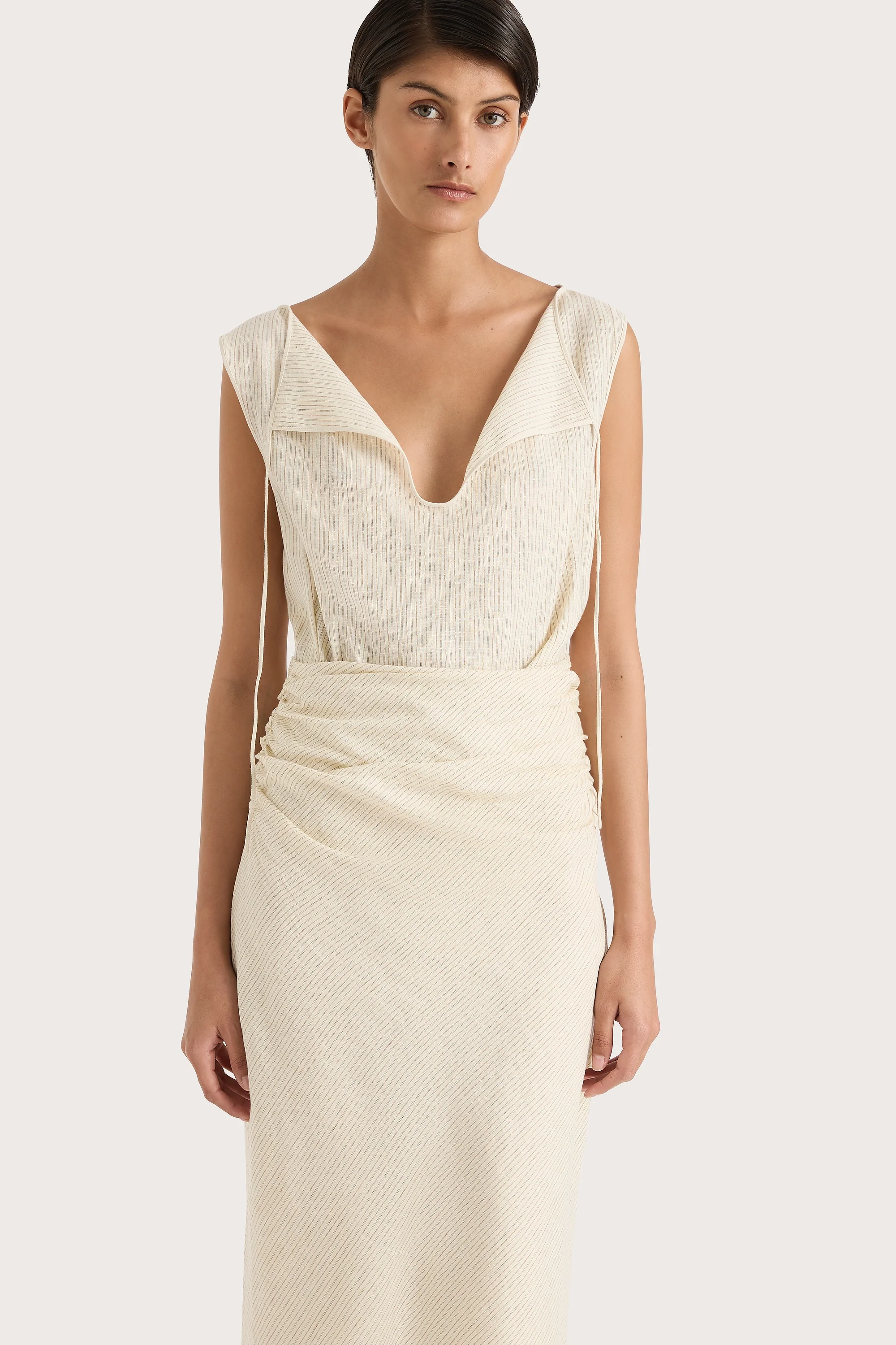 Aveline Dress Beige Pinstripe - Final Sale - Image 3