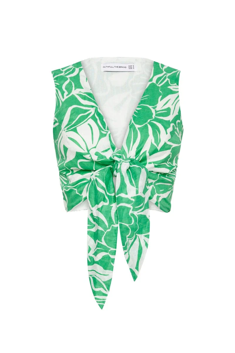 Dalaila Tie Top El Marsa Floral Print Green - Final Sale - Image 5