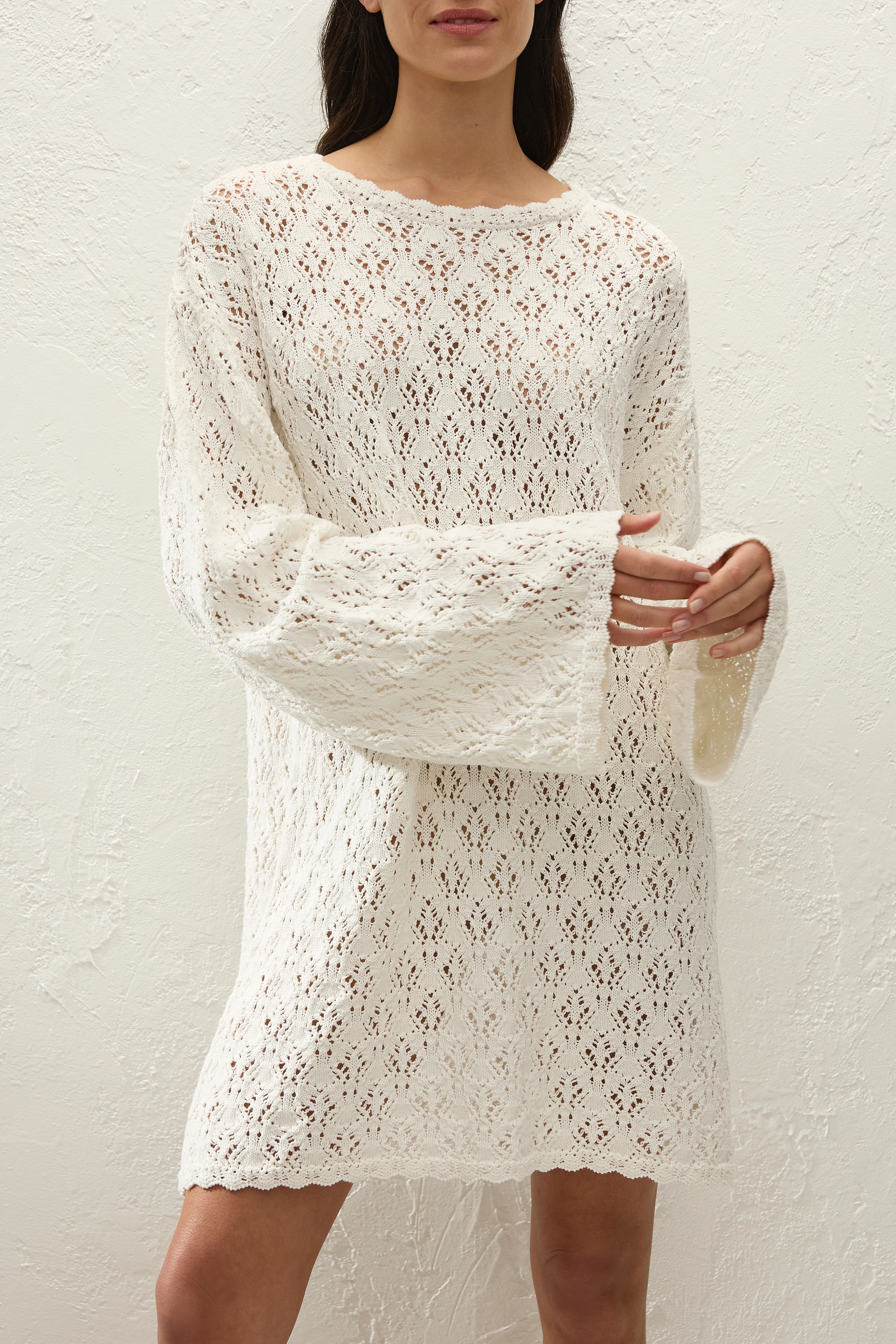 Romina Mini Dress Pointelle Knit Vintage White - Image 3