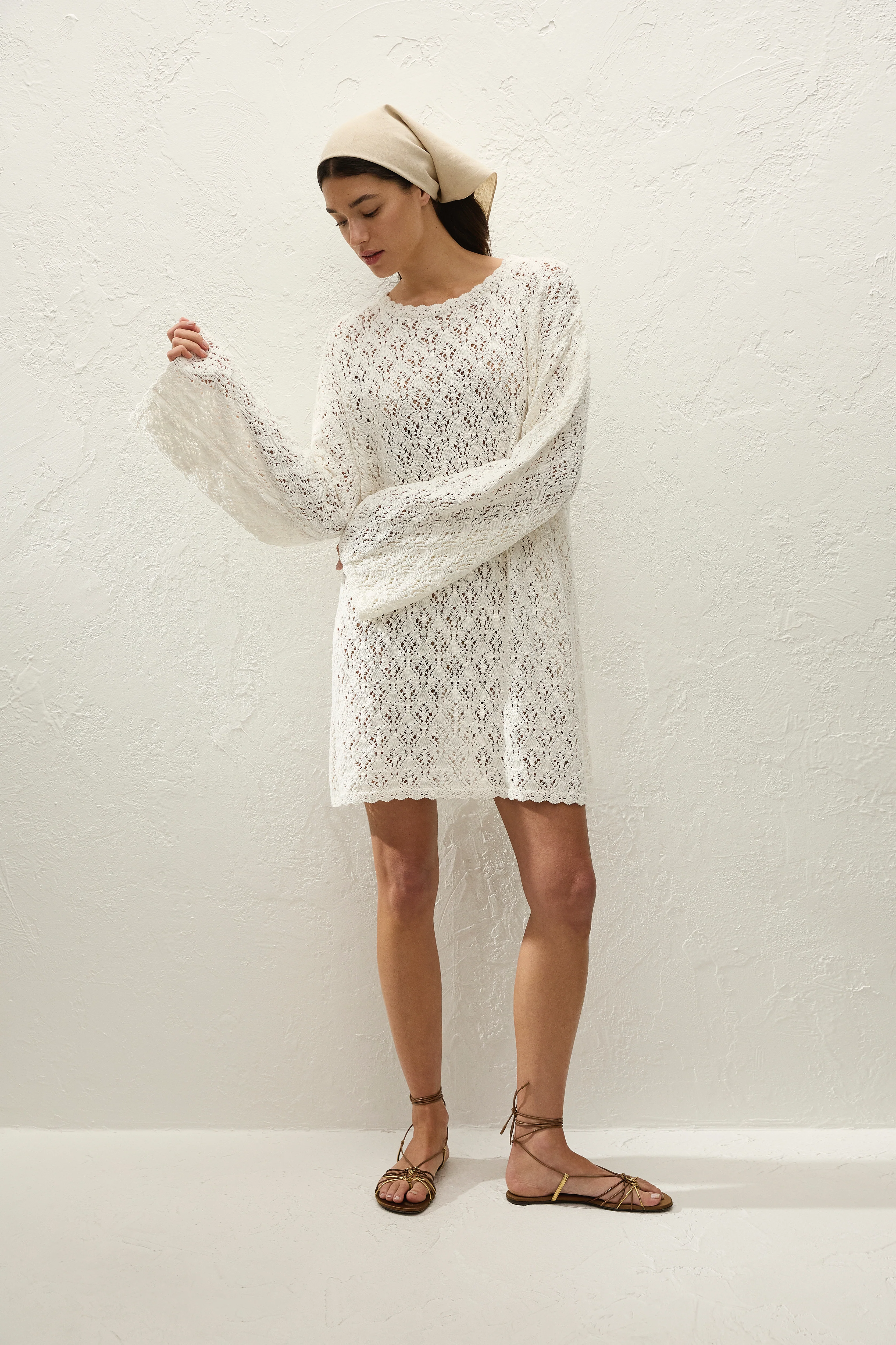 Romina Mini Dress Pointelle Knit Vintage White - Image 6