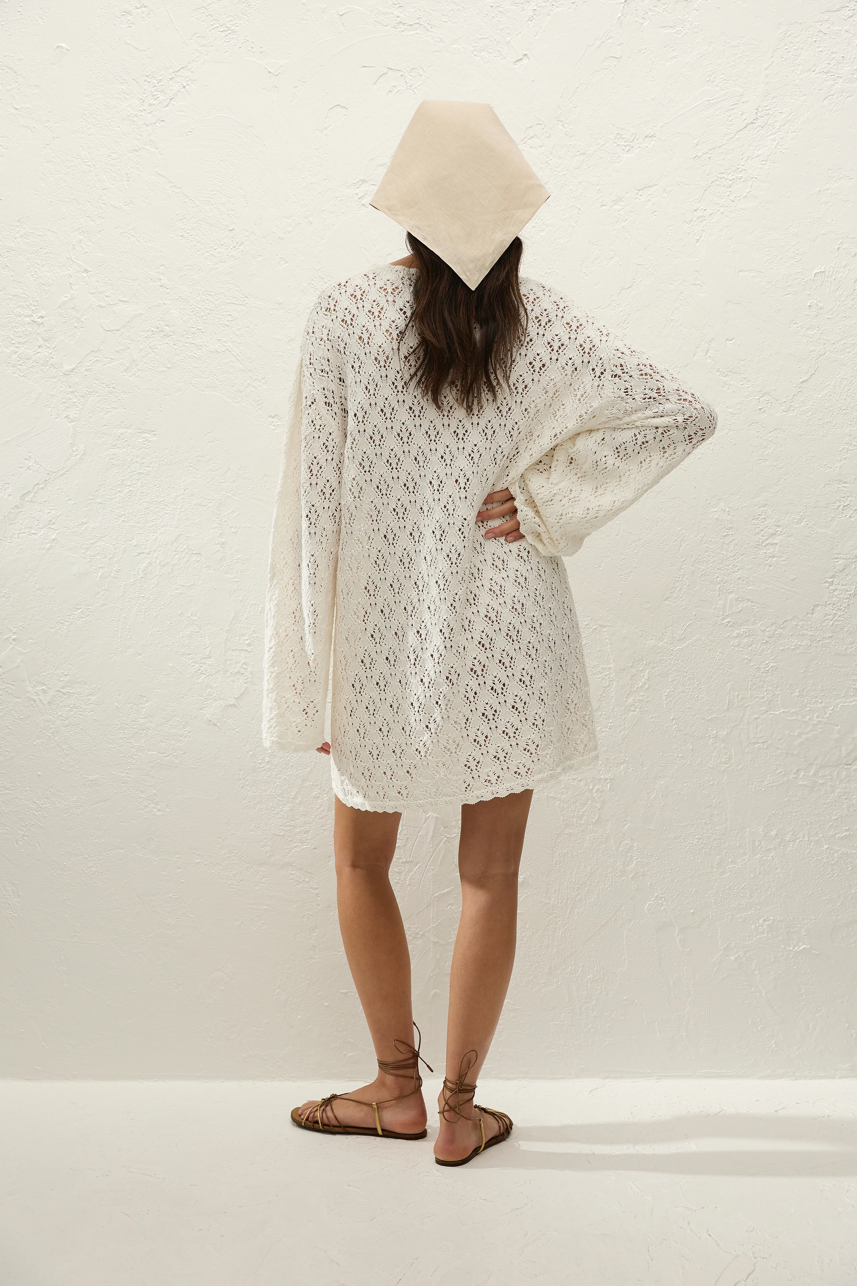 Romina Mini Dress Pointelle Knit Vintage White - Image 9